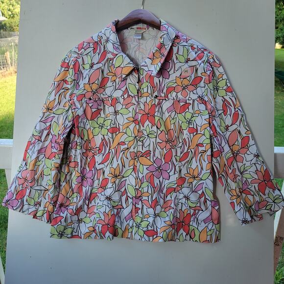Christopher & Banks Womens Jacket sz M Multicolor Floral Full Zip 3/4 Sleeve - Picture 1 of 9